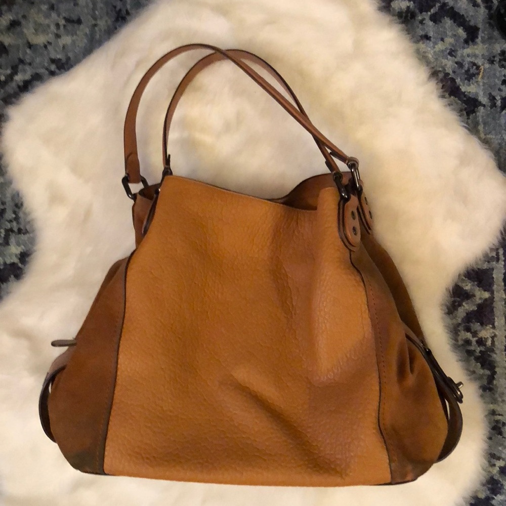 Large Coach Tote Leather and Suede Camel